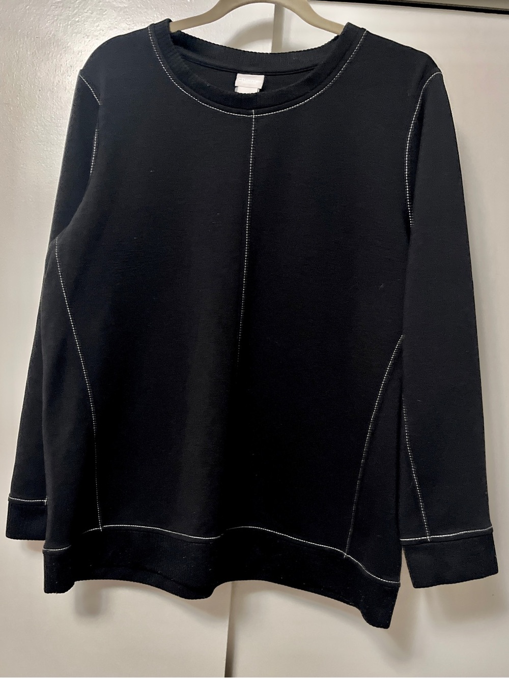 Chico's Black Top Sweatshirt with White Contrast Stitching Sz L